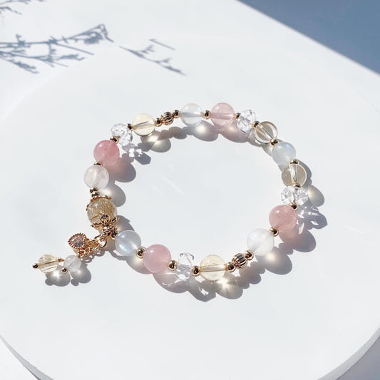 Blonde Citrine Moonstone Rose Quartz Faceted White Crystal 14k Gold Filled Bracelet