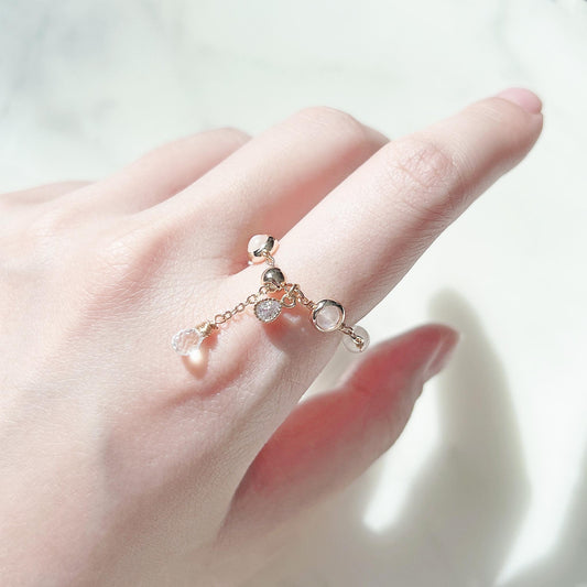 月光石海藍寶水滴14K包金戒指