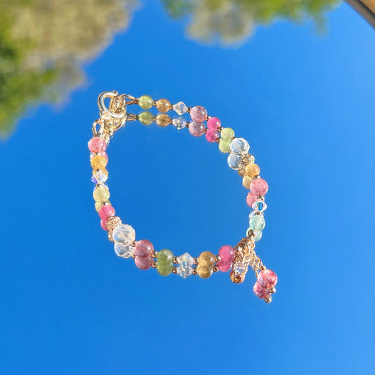 Tourmaline Strawberry Crystal White Crystal 14K Gold Filled Bracelet