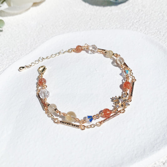 金太陽石金髮晶黃水晶白水晶14K包金雙層鍊手鍊