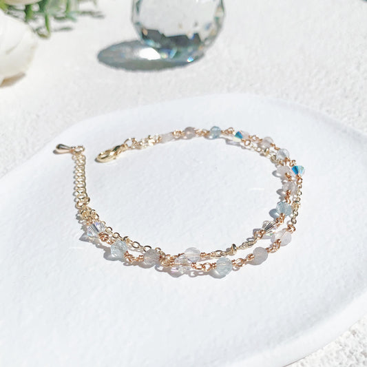海藍寶拉長石月光石14K包金雙層手鍊