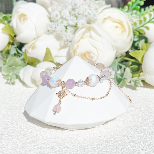 Moonstone, Amethyst, Amethyst, Rose Quartz and White Crystal "Blooming Promise" 14K gold-filled bracelet