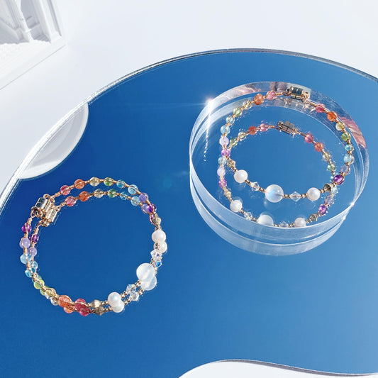 Over the Rainbow double rainbow natural crystal 14K gold-filled bracelet