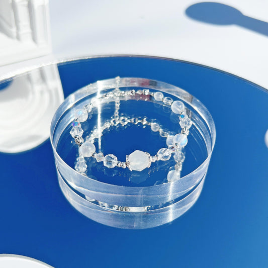 「 月白瑞光 」月光石白水晶S925純銀手鍊