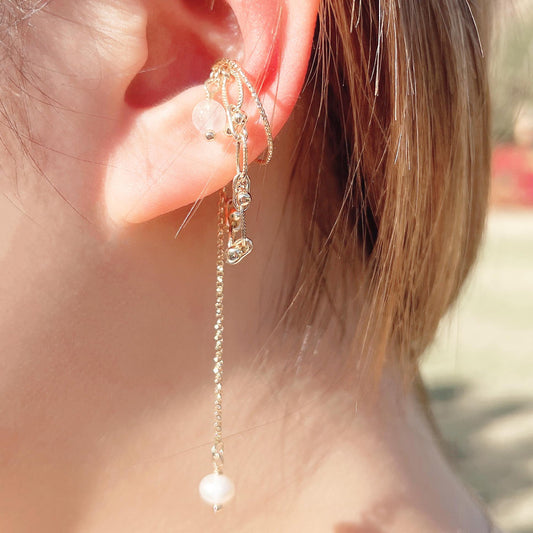 月光石淡水珍珠14K包金耳骨夾