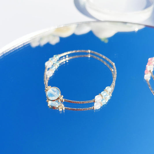 Aquamarine Moonstone Blue Phosphorus 14K Gold Filled Bracelet