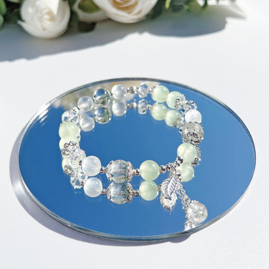 綠幽靈葡萄石月光石白水晶S925純銀手鍊