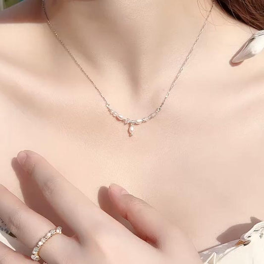 閃靈鑽海藍寶月光石天然淡水珍珠925純銀微笑項鍊