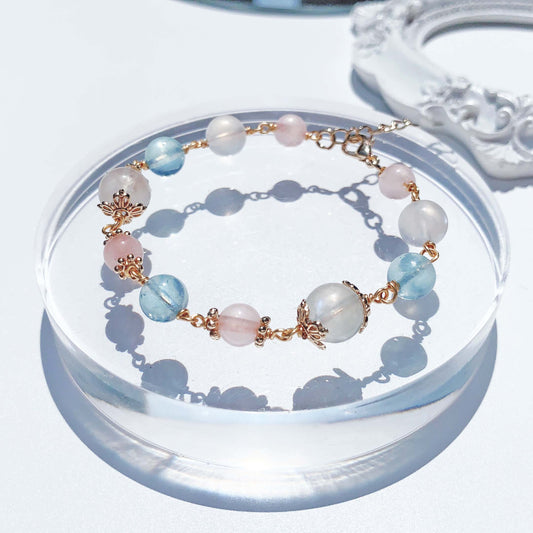 海藍寶粉晶月光石14K包金手鍊