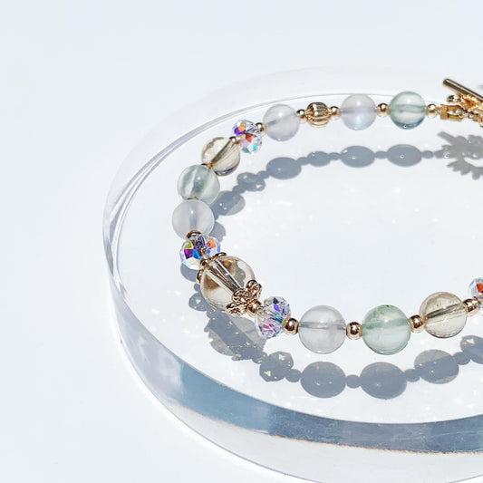 黃水晶月光石葡萄石14k包金手鍊