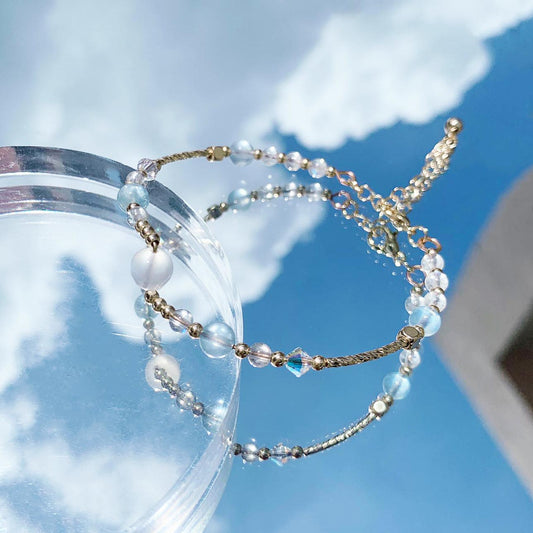 月光石 海藍寶拉長石14K包金手環