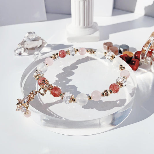 草莓晶粉晶月光石白水晶14k包金手鍊