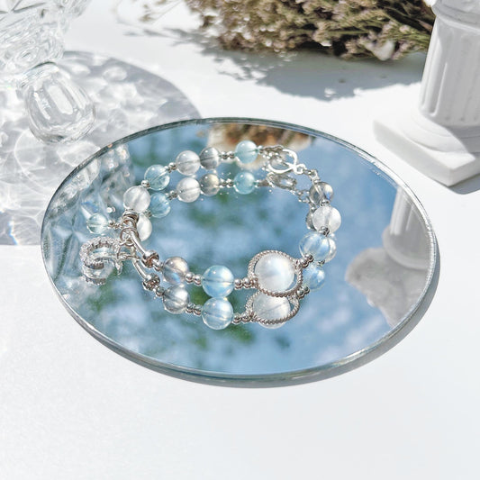 海藍寶月光石拉長石S925純銀手鍊