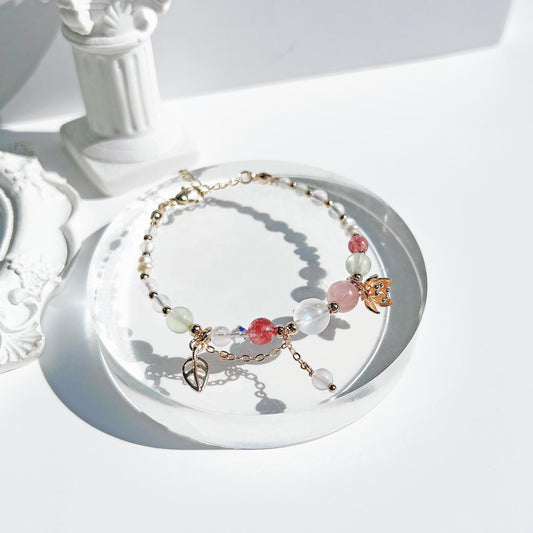 月光石草莓晶粉晶葡萄石淡水珍珠14k包金手鍊