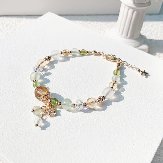 Blonde citrine peridot prehnite moonstone 14k gold-filled bracelet