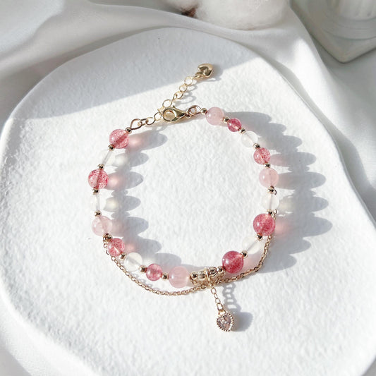 Strawberry Quartz Rose Quartz Moonstone 14k Gold Filled Bracelet