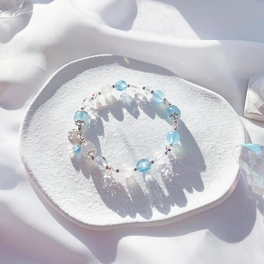 Aquamarine Moonstone White Crystal S925 Sterling Silver Bracelet