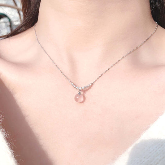 Star Rose Quartz 925 Sterling Silver Platinum Plated Smile Necklace