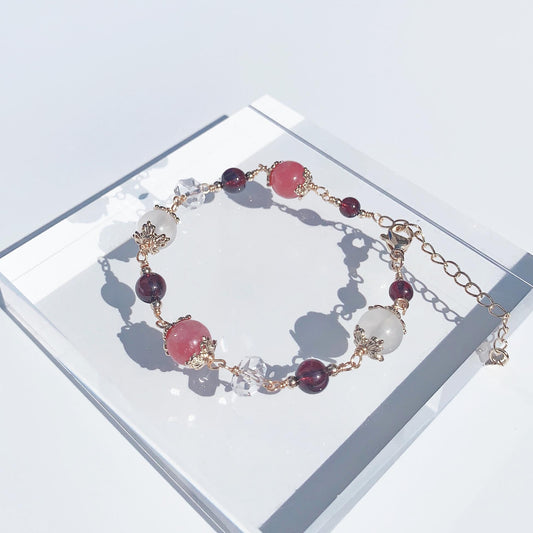 Moonstone ruby ​​red garnet faceted white crystal 14k gold filled bracelet