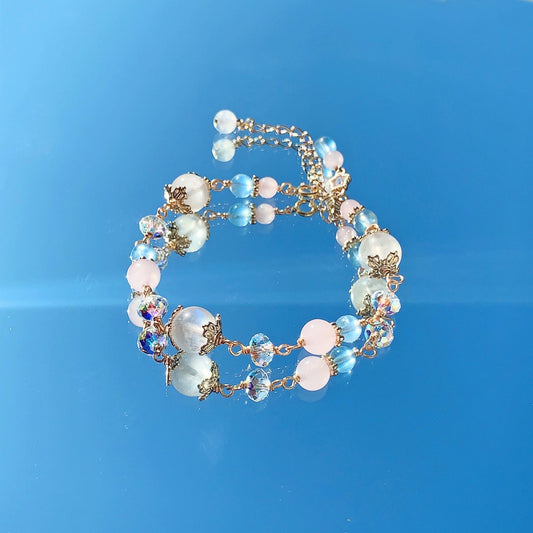 Moonstone Aquamarine Pink Crystal 14k Gold Filled Bracelet