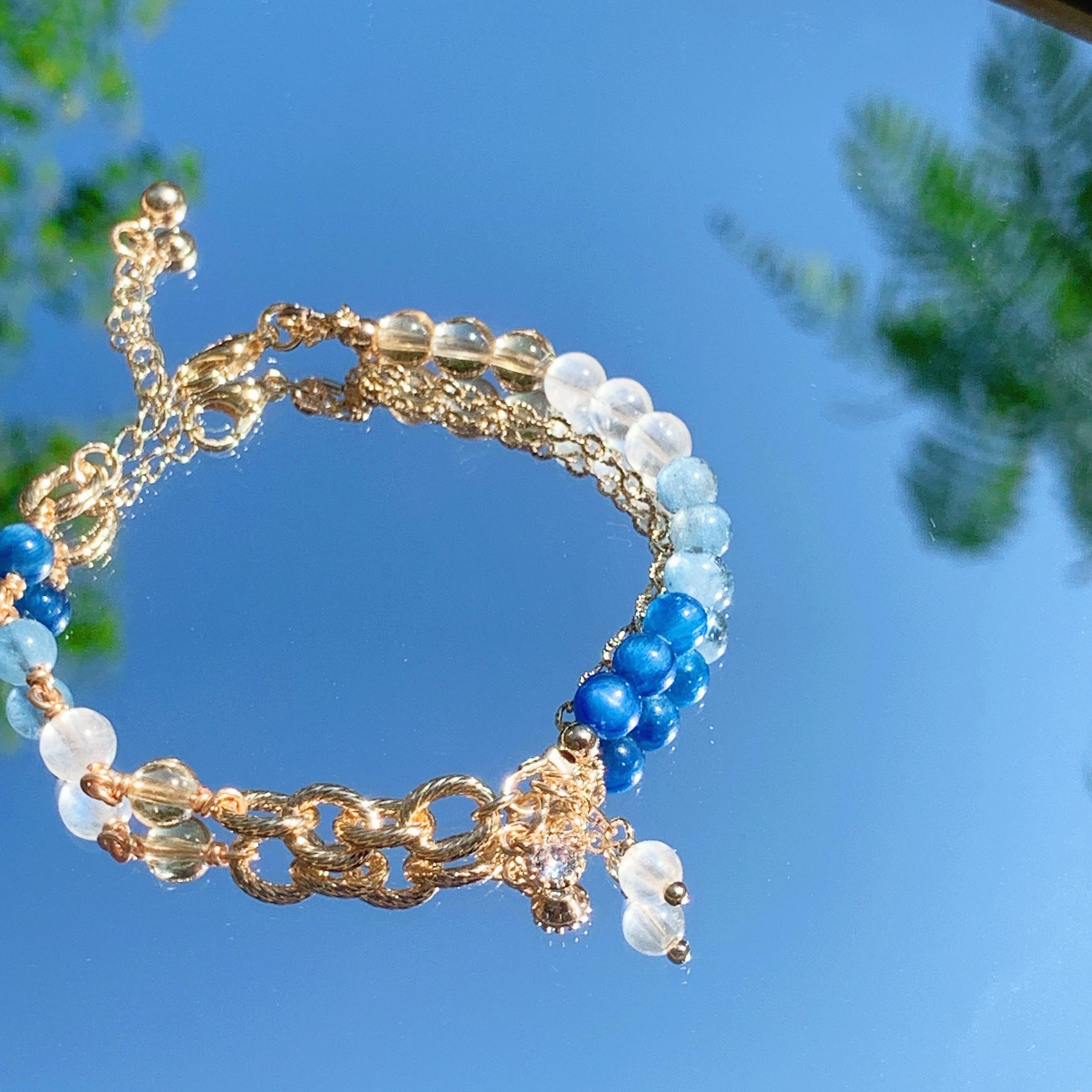 Kyanite aquamarine citrine moonstone 14k gold filled bracelet