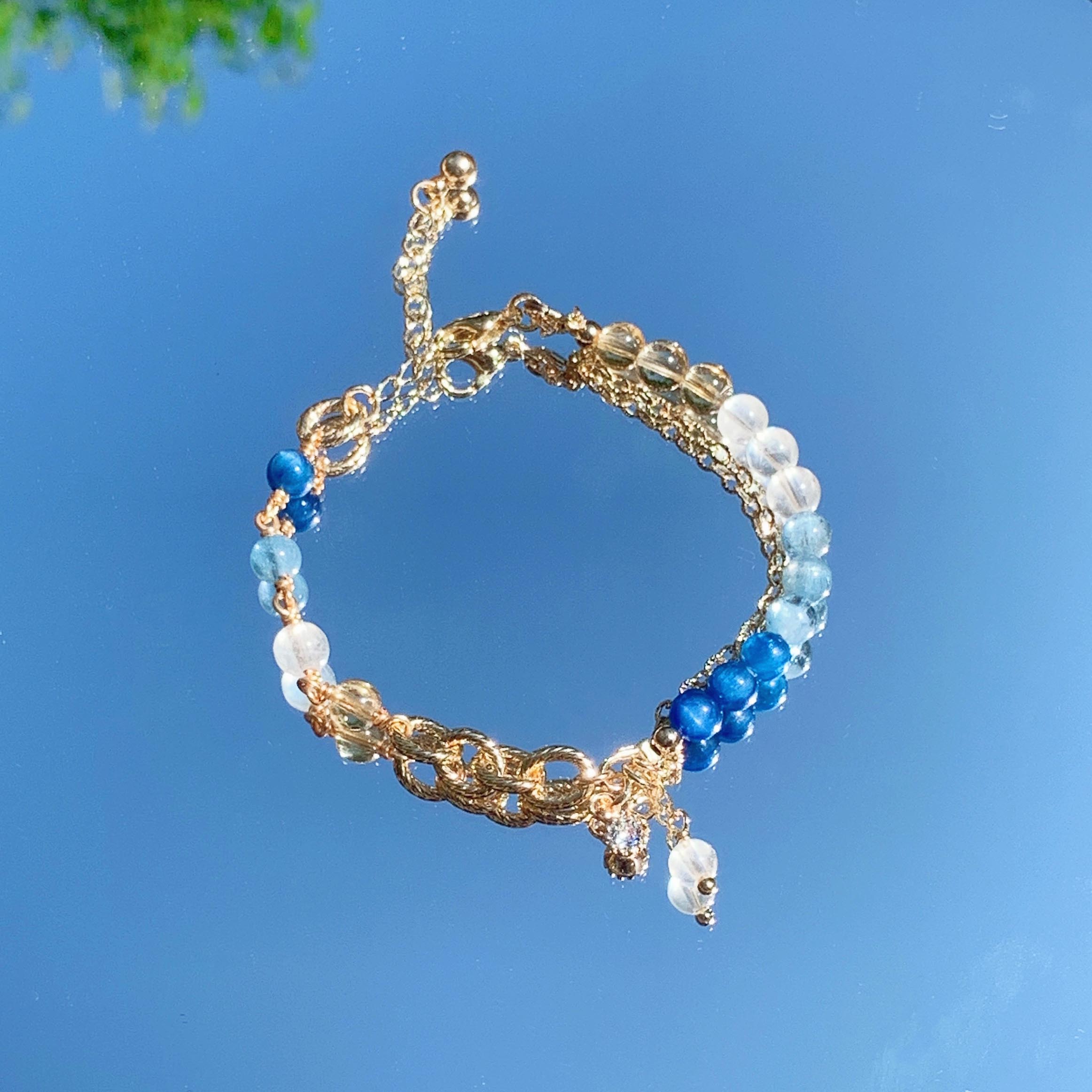 Kyanite aquamarine citrine moonstone 14k gold filled bracelet