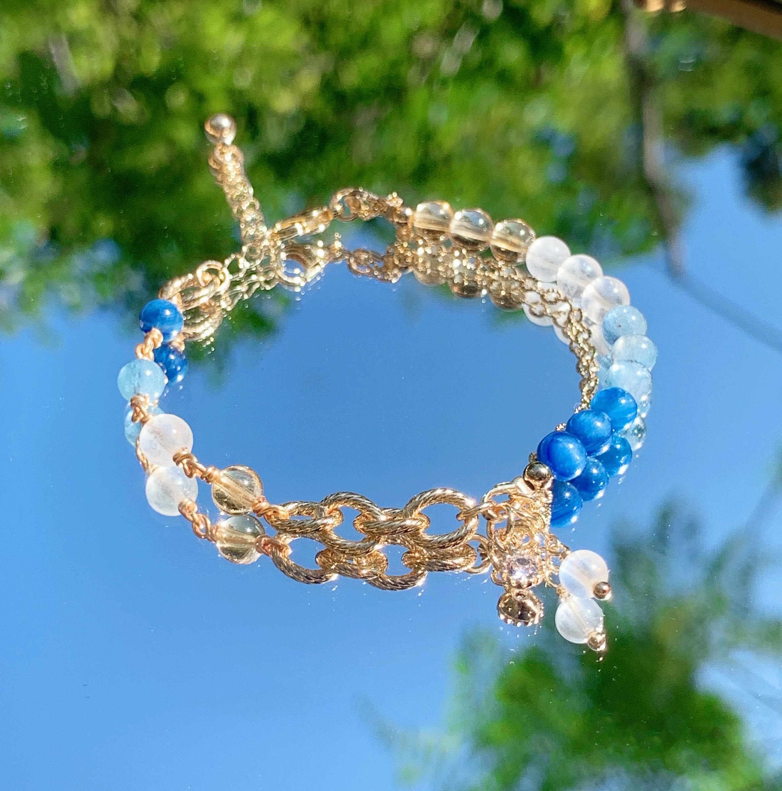 Kyanite aquamarine citrine moonstone 14k gold filled bracelet