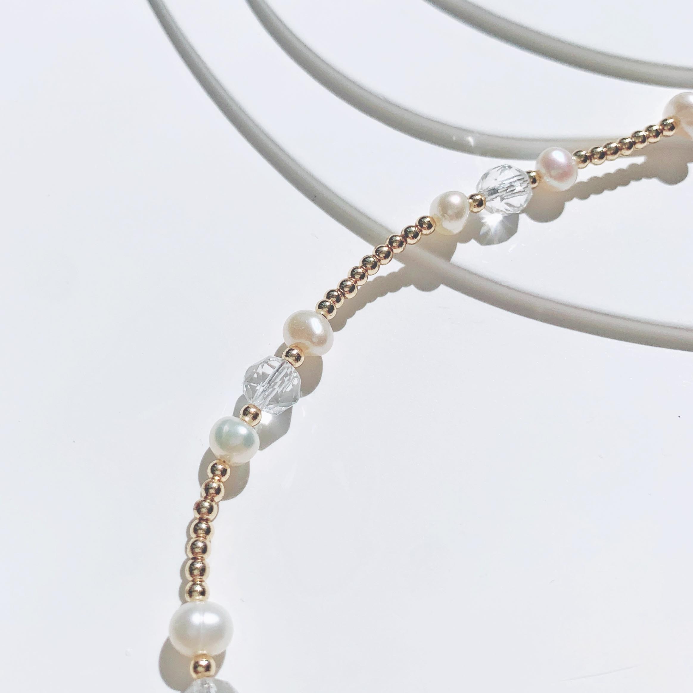 Drill-cut white crystal natural freshwater pearl 14K gold-filled necklace clavicle chain