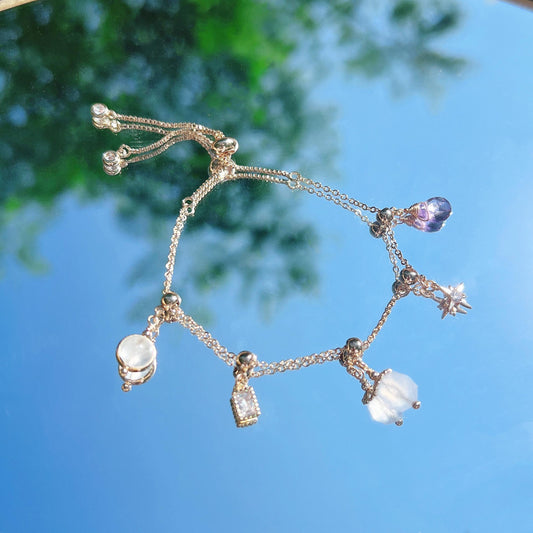 Blue Chalcedony Moonstone Amethyst 14K Gold Filled Bracelet