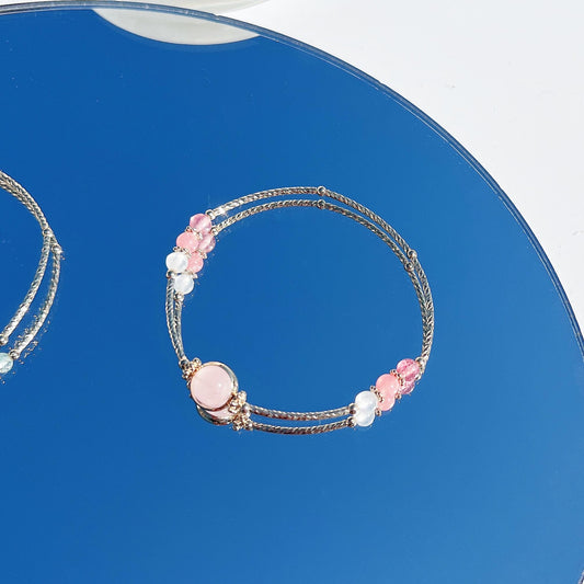 Rose quartz rhodolite strawberry crystal moonstone 14K gold-filled bracelet