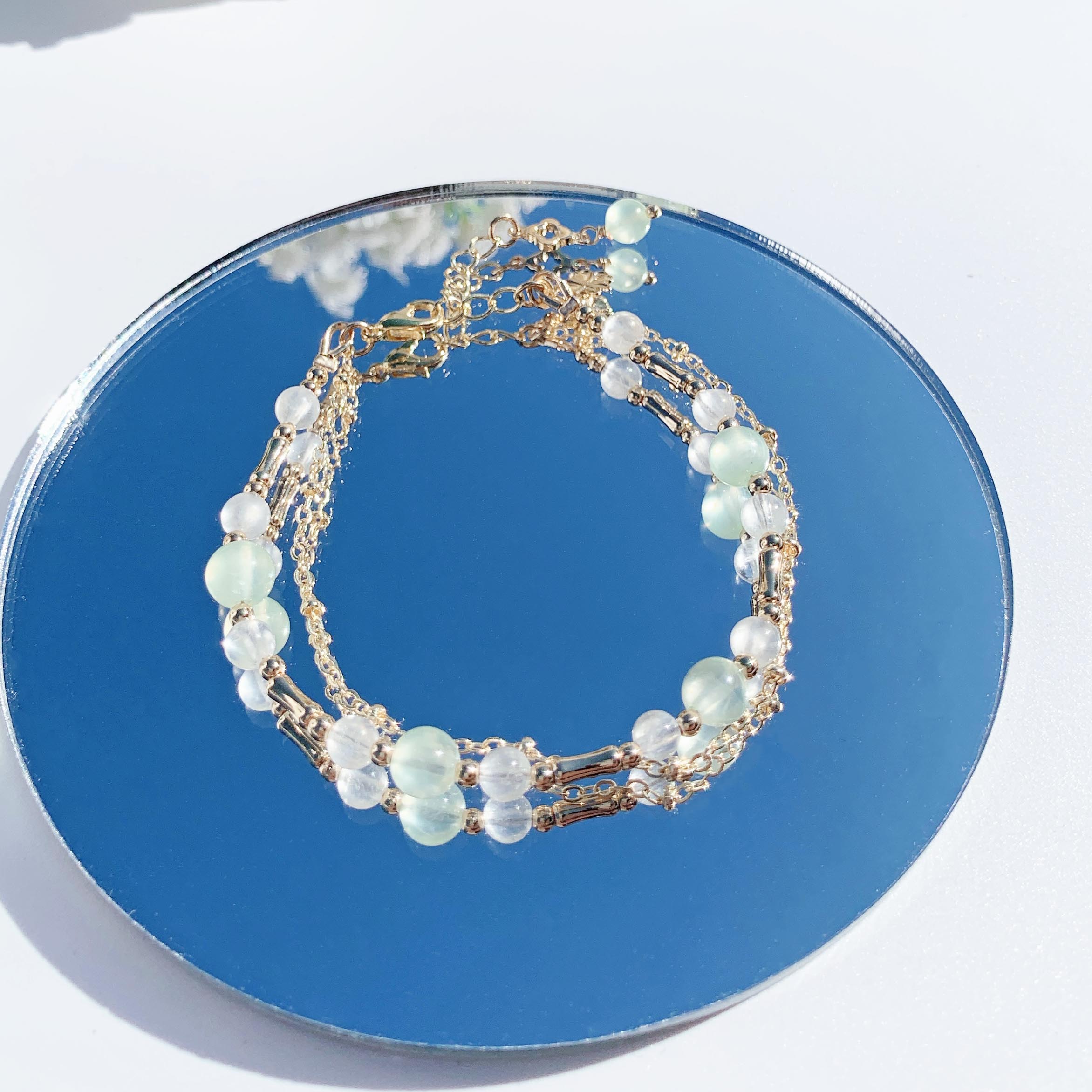 Prehnite moonstone 14K gold-filled double layer bracelet