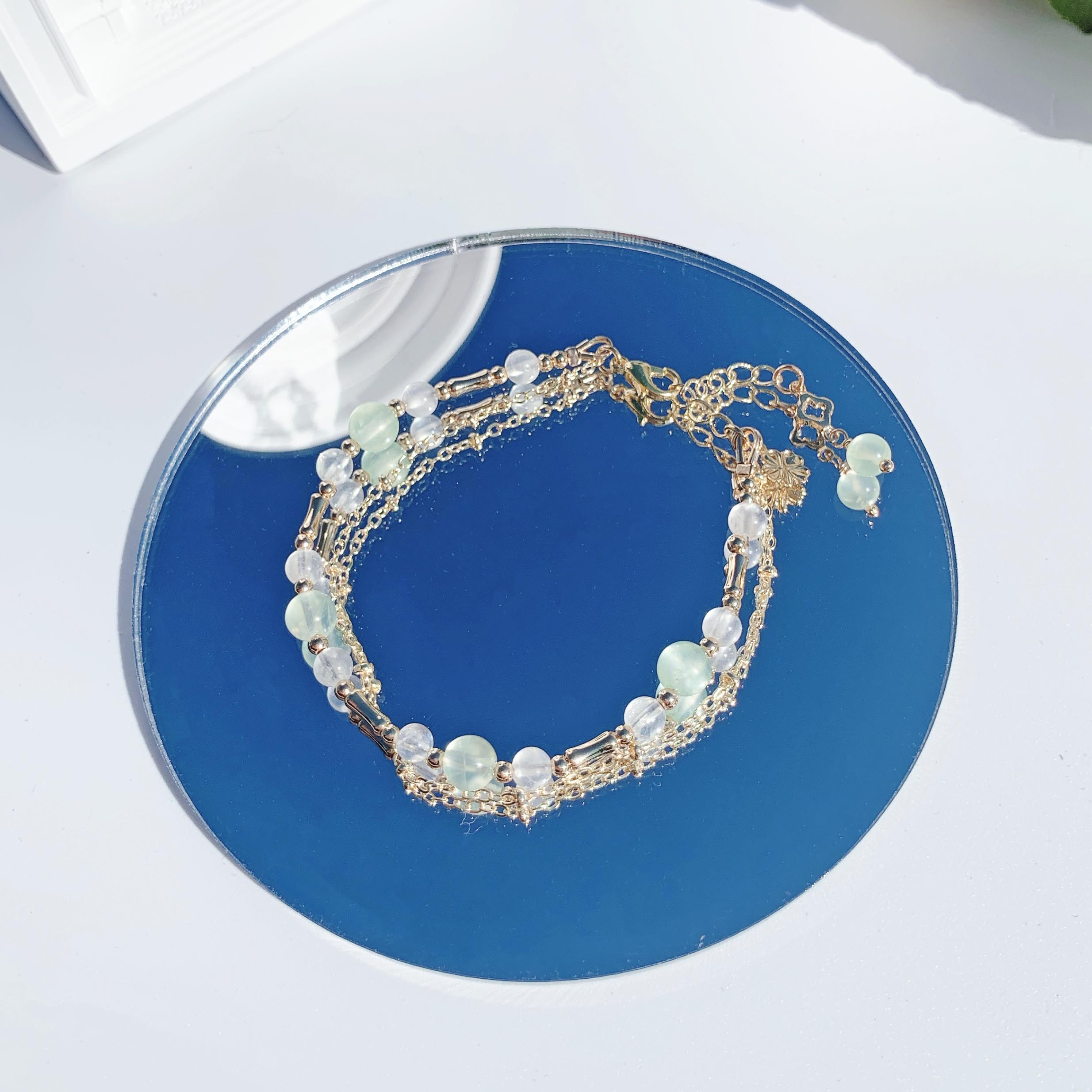 Prehnite moonstone 14K gold-filled double layer bracelet