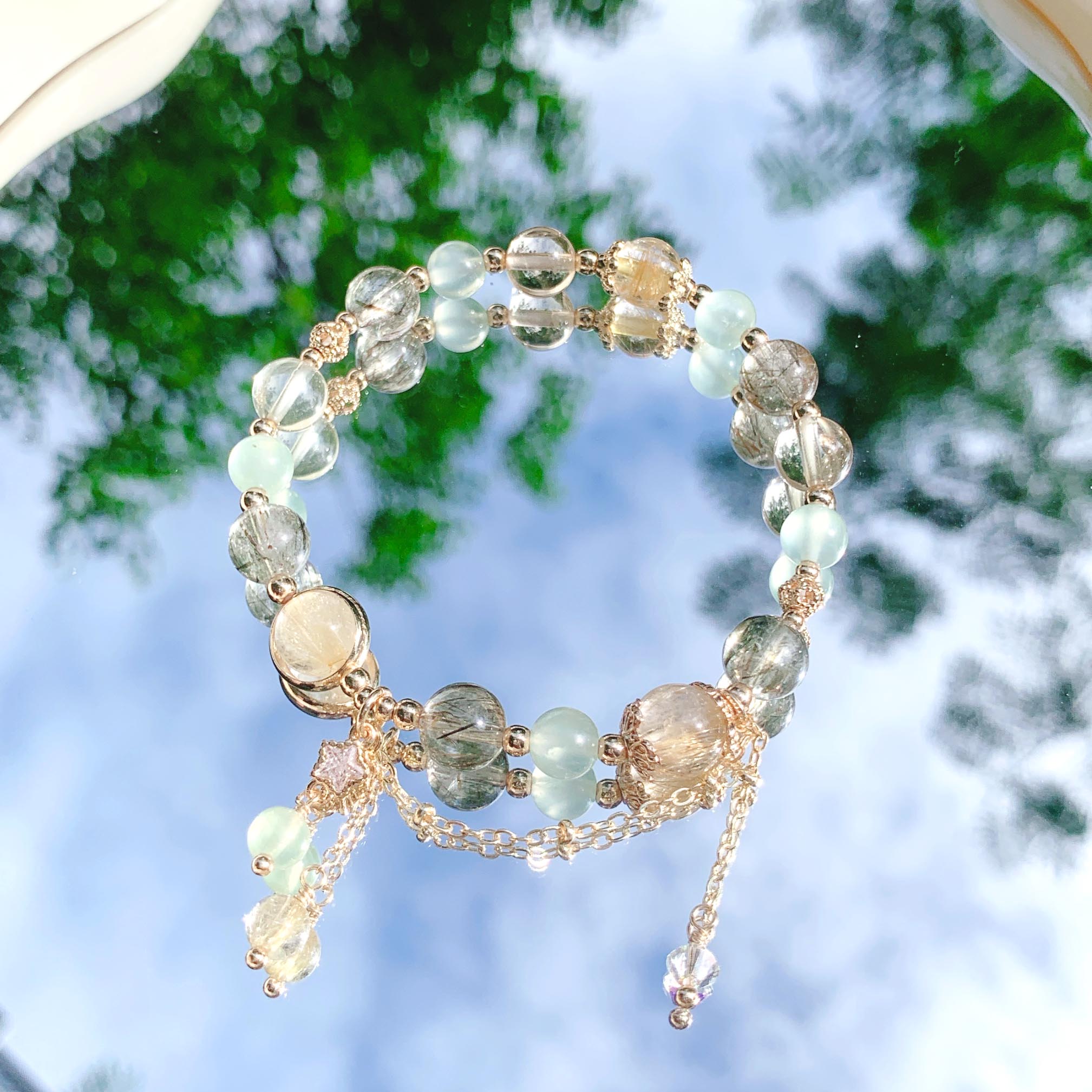 Blonde green tourmaline prehnite citrine 14k gold-filled bracelet