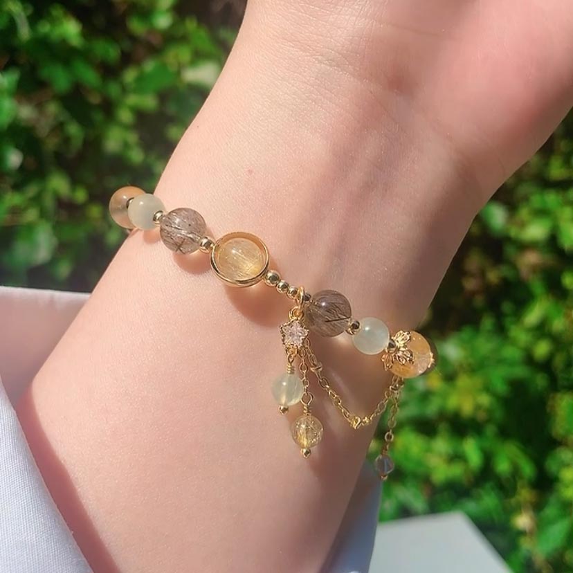 Blonde green tourmaline prehnite citrine 14k gold-filled bracelet