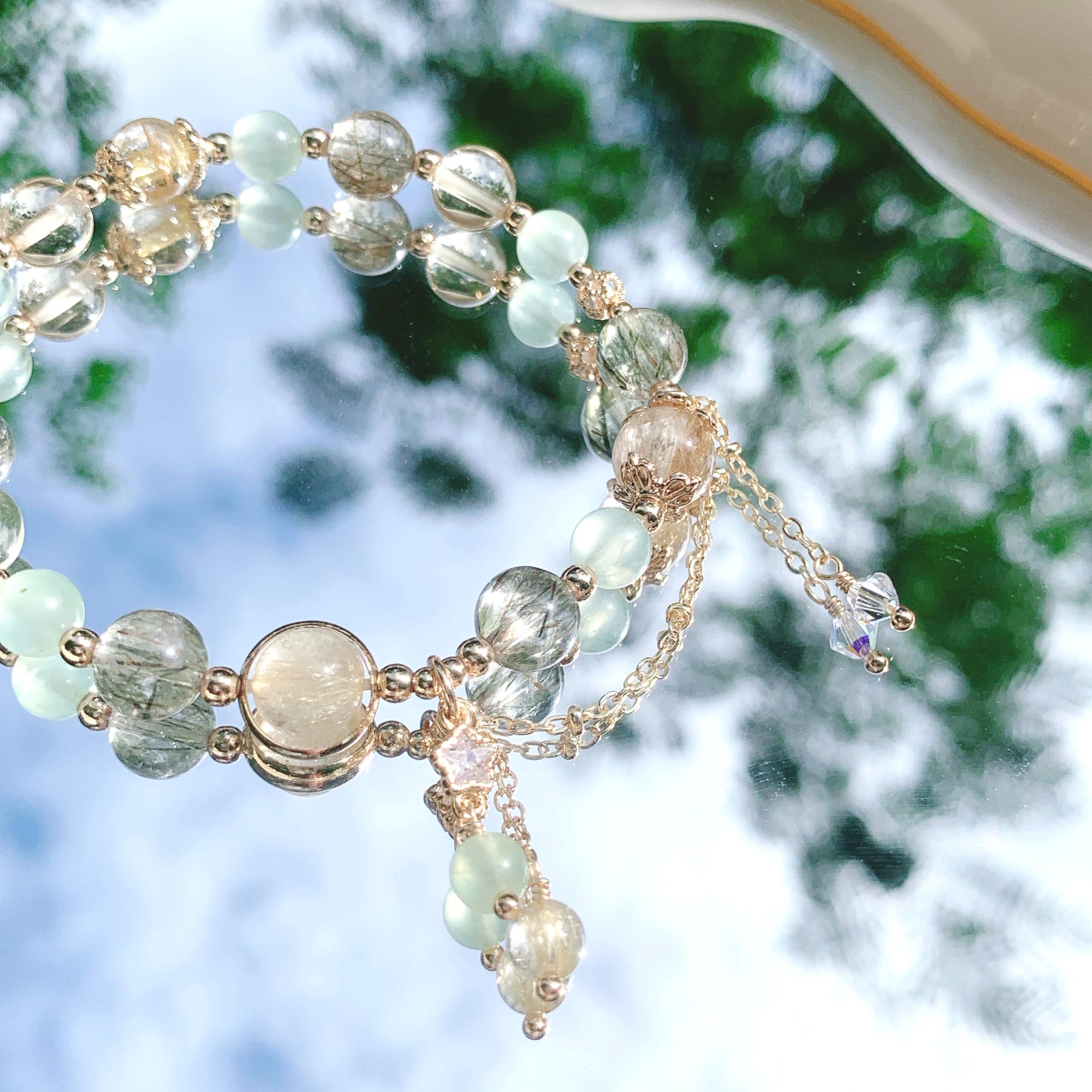 Blonde green tourmaline prehnite citrine 14k gold-filled bracelet