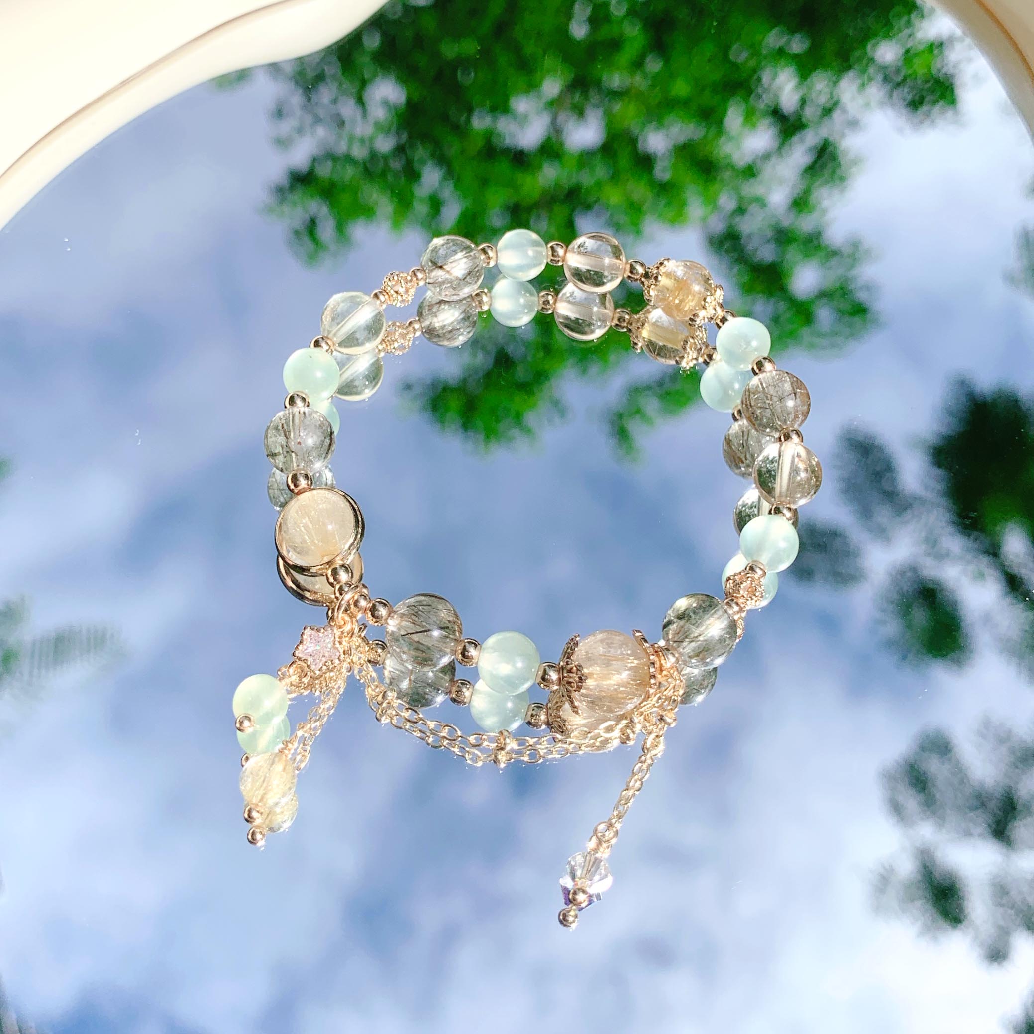 Blonde green tourmaline prehnite citrine 14k gold-filled bracelet