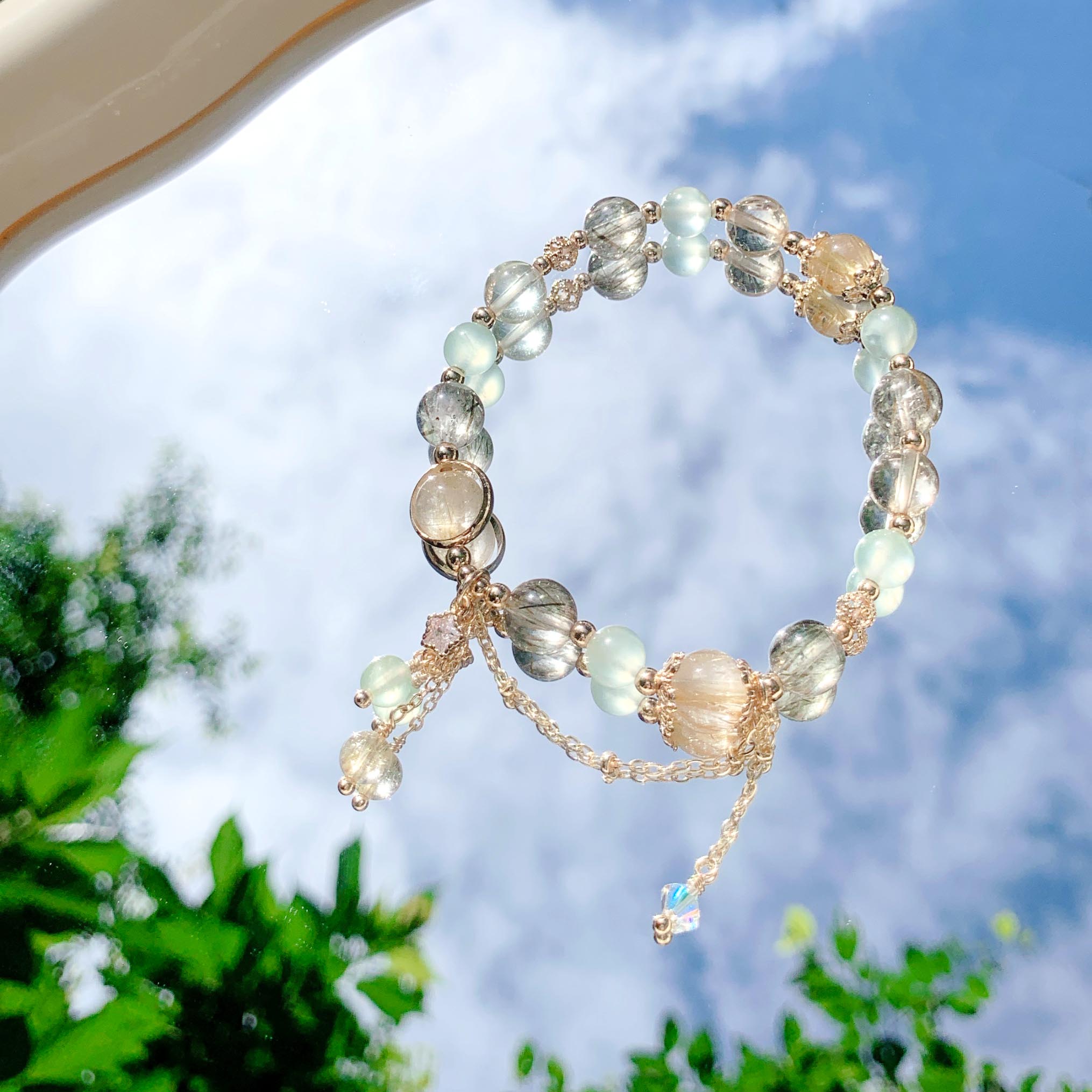 Blonde green tourmaline prehnite citrine 14k gold-filled bracelet