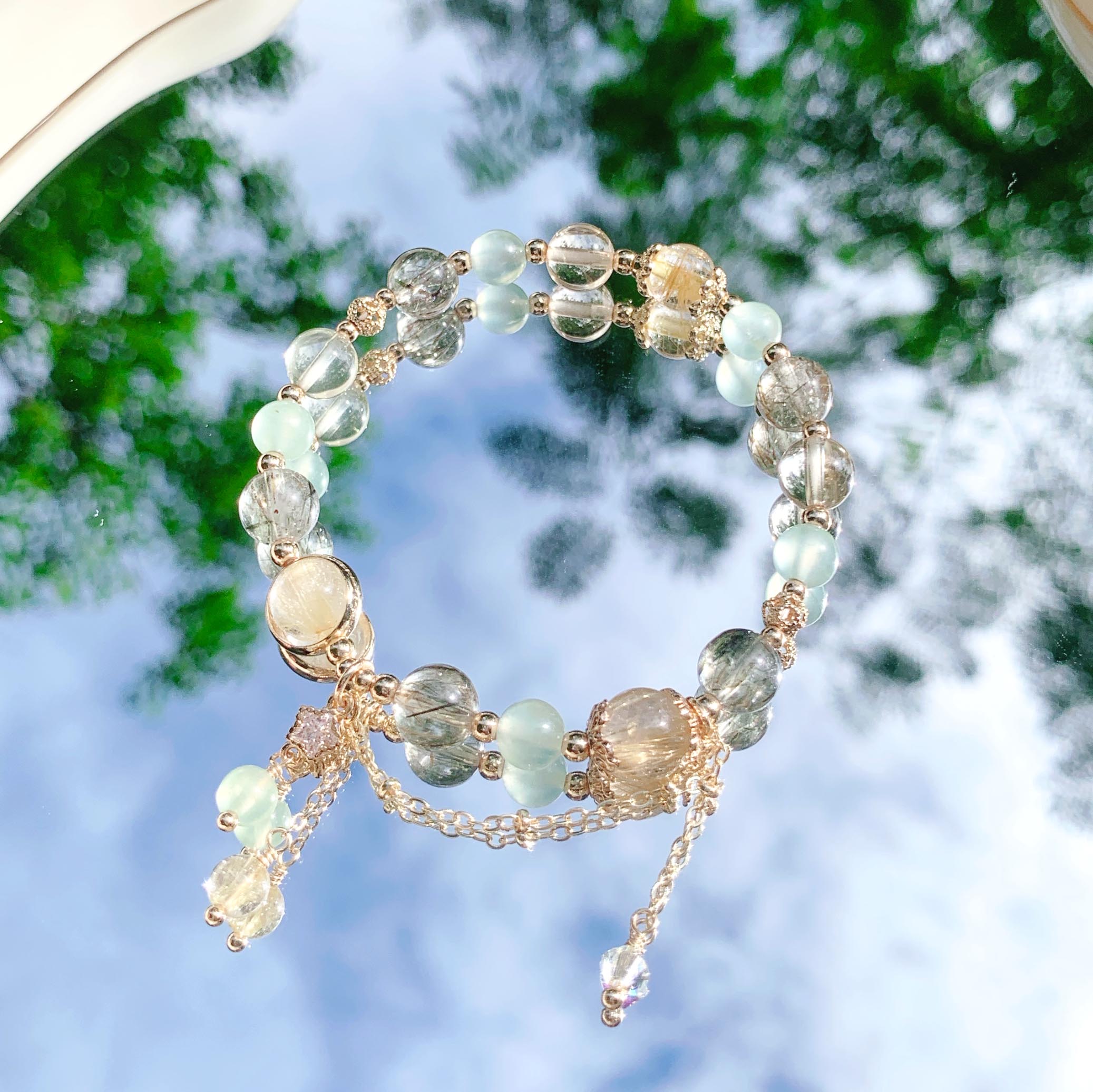 Blonde green tourmaline prehnite citrine 14k gold-filled bracelet