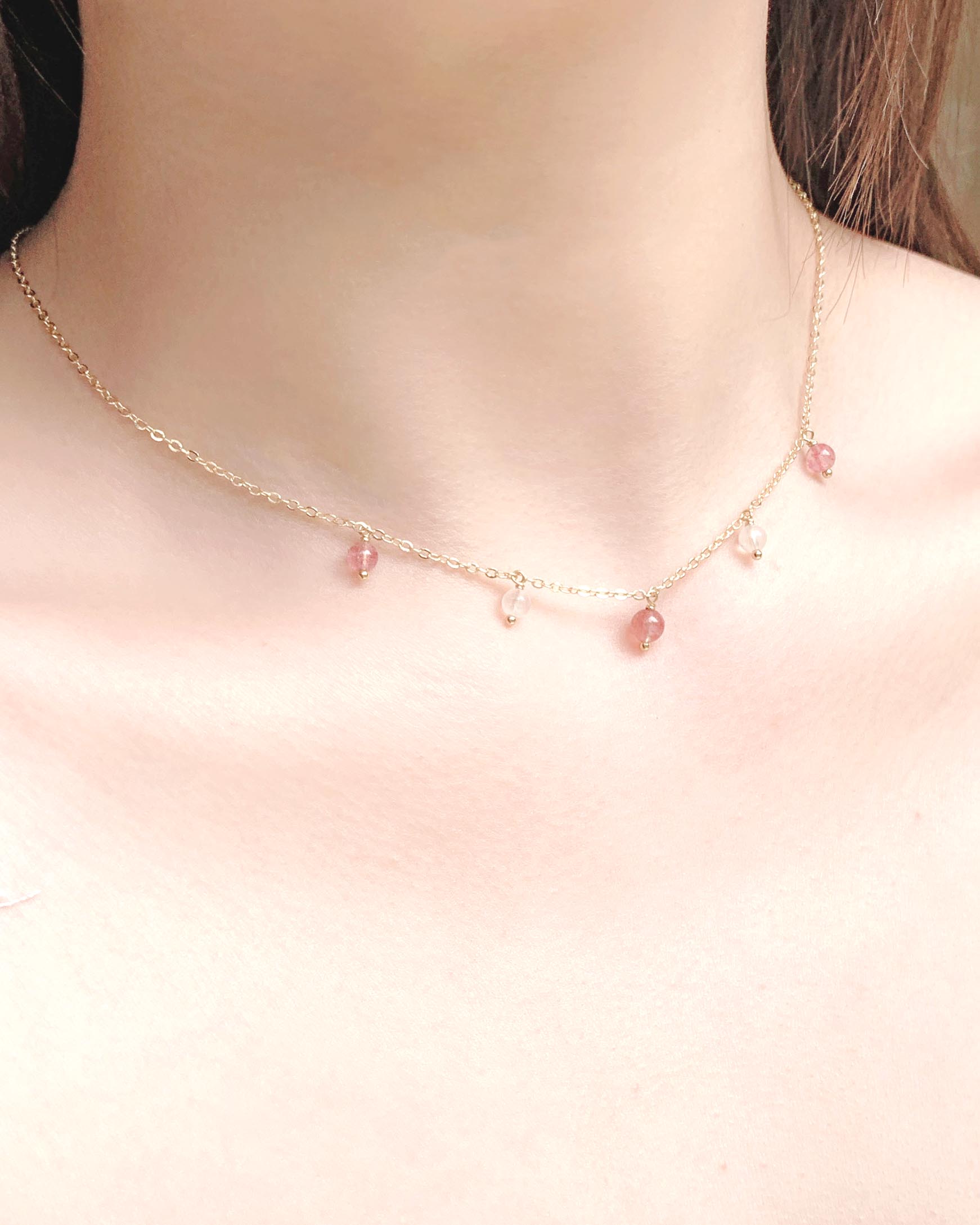 Strawberry Quartz Moonstone Rose Quartz 14K Gold Filled Necklace