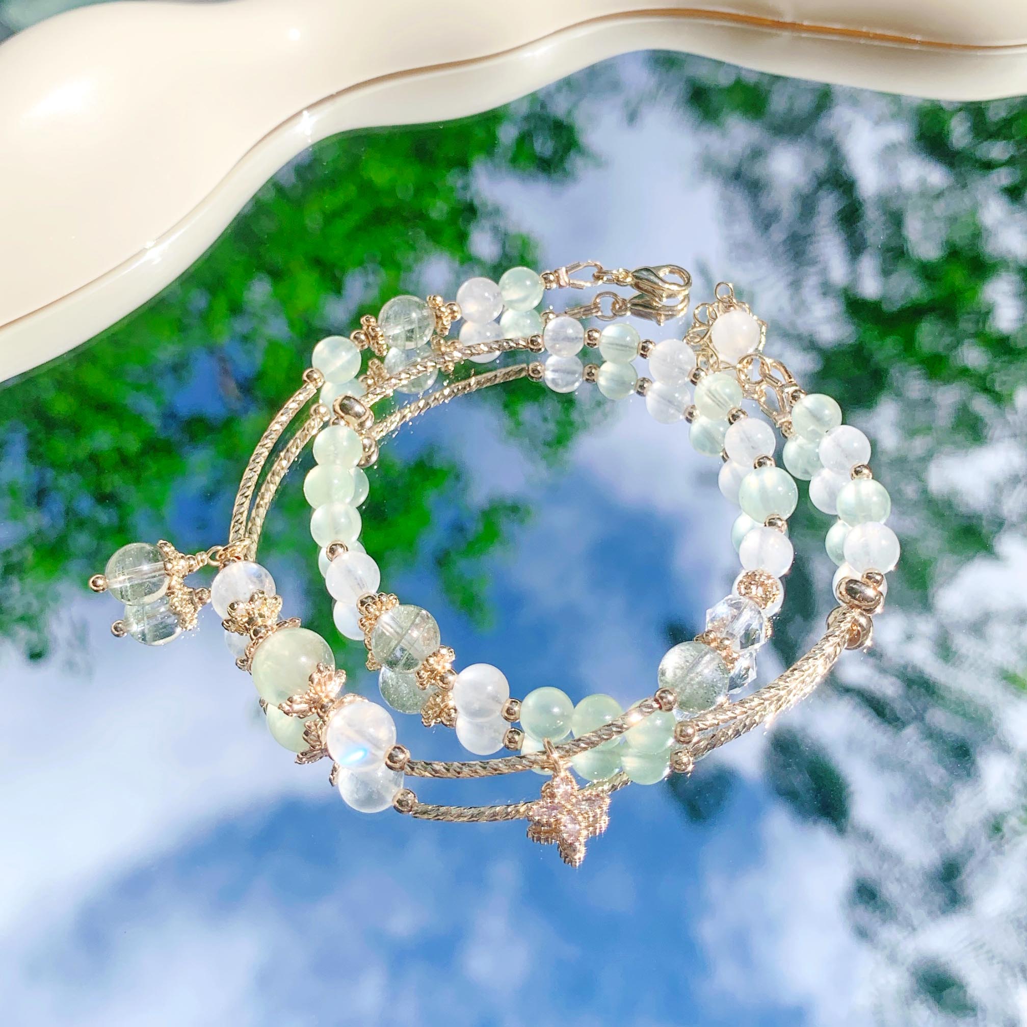 Green Ghost Prehnite Moonstone 14K gold-filled bracelet