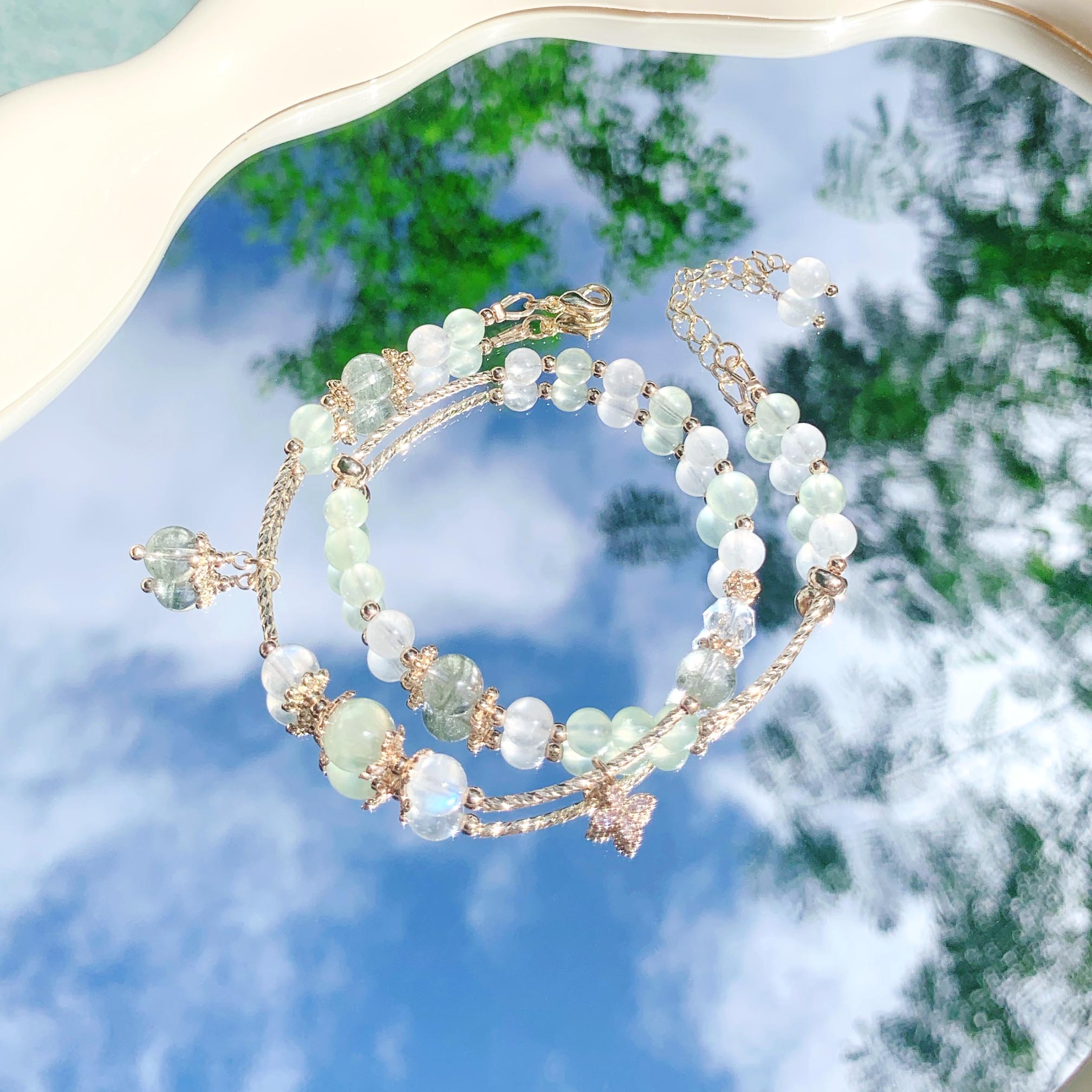 Green Ghost Prehnite Moonstone 14K gold-filled bracelet