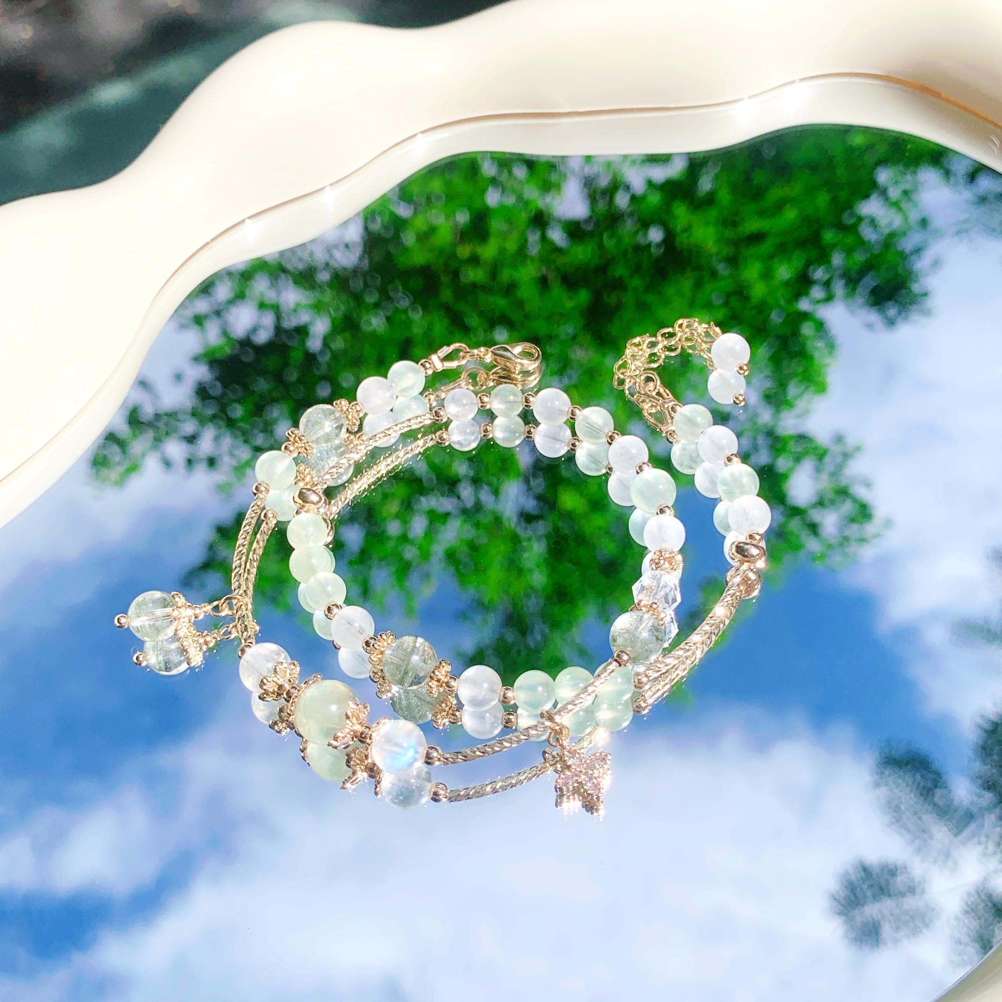 Green Ghost Prehnite Moonstone 14K gold-filled bracelet