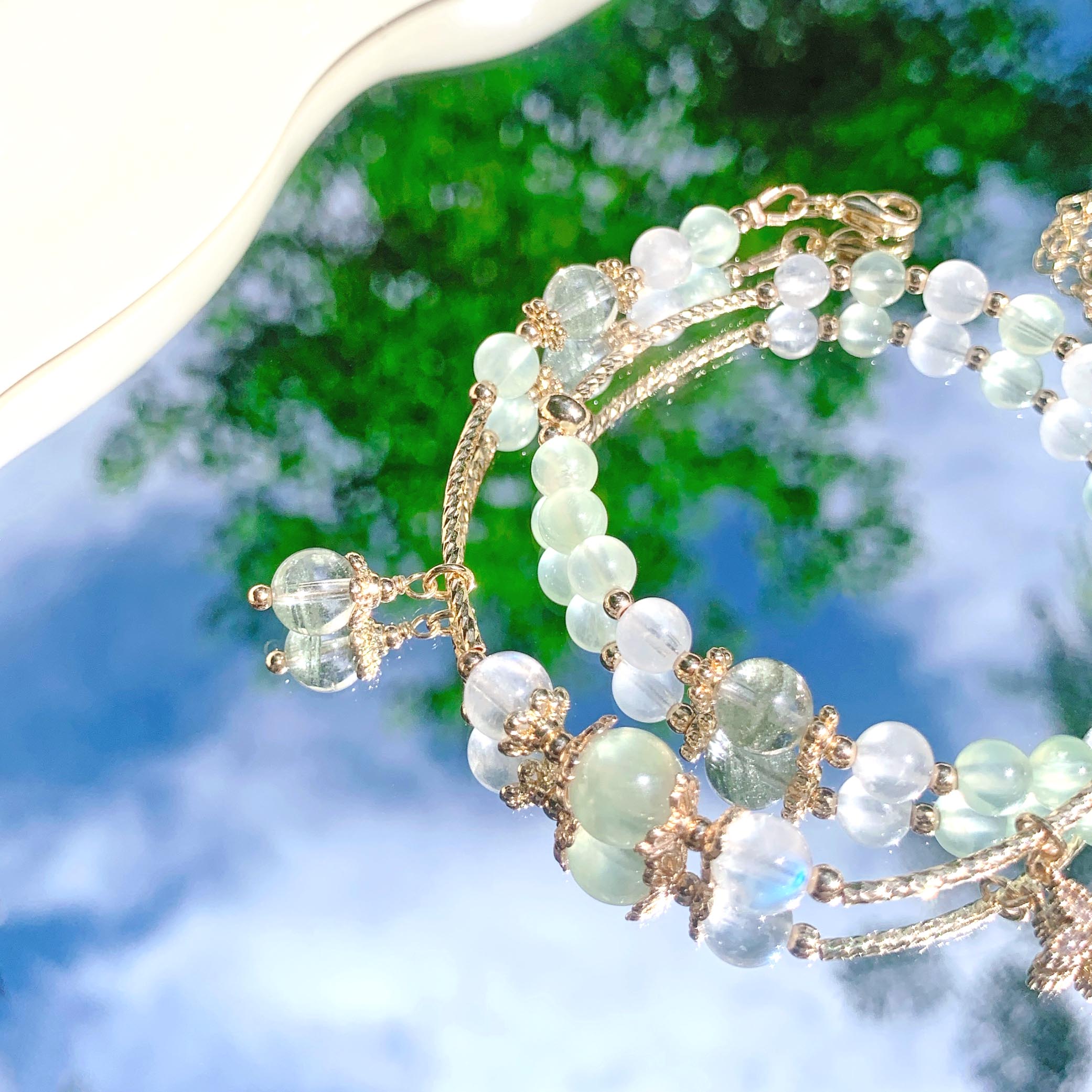 Green Ghost Prehnite Moonstone 14K gold-filled bracelet