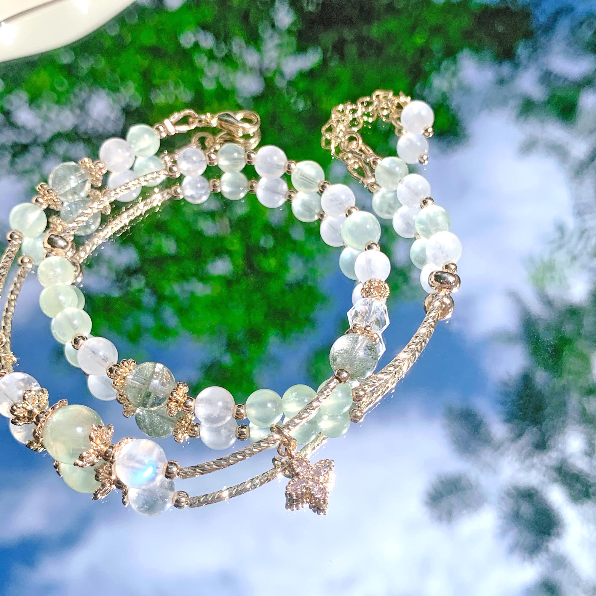 Green Ghost Prehnite Moonstone 14K gold-filled bracelet