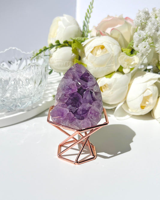 Brazilian amethyst crystal egg-shaped ornament (with base)