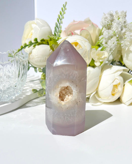 Natural purple agate symbiotic crystal energy column