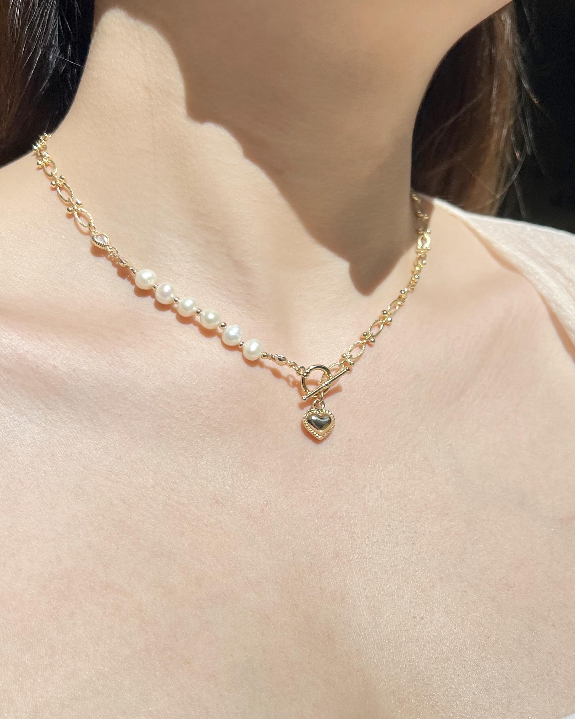 Natural freshwater pearl 14K gold-filled love necklace