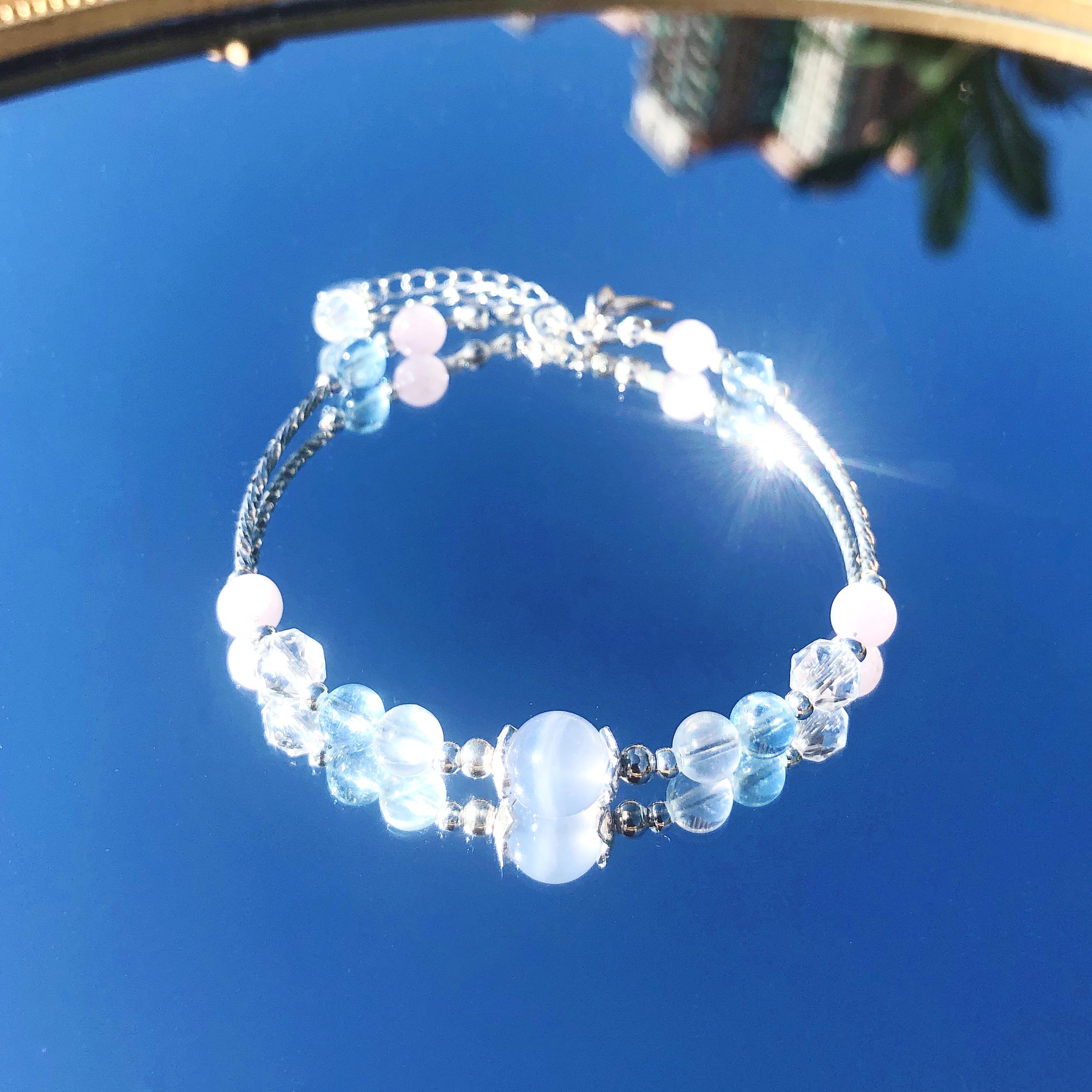 Blue Agate Moonstone Aquamarine Kunzite White Crystal 