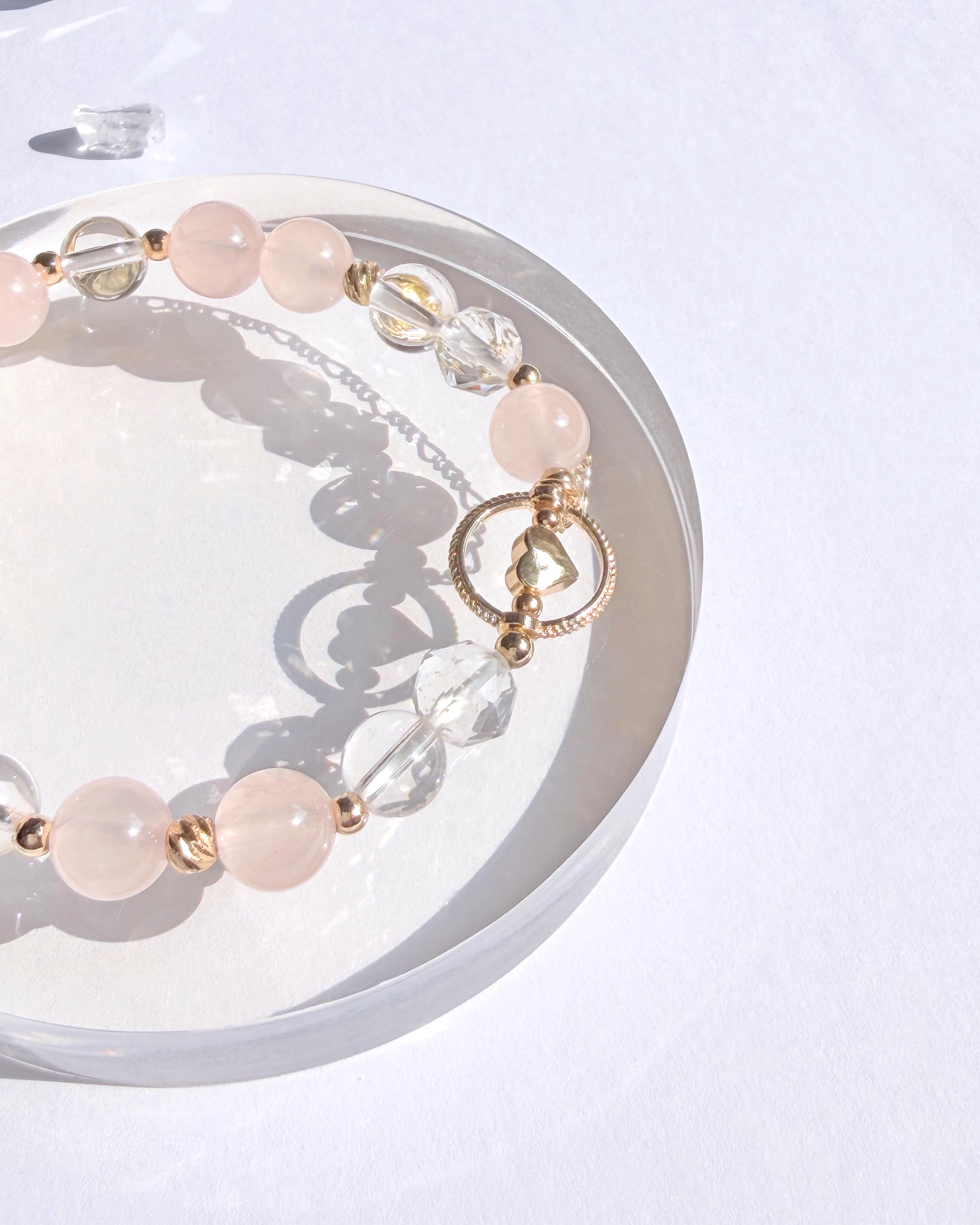 粉水晶月光石白水晶14K包金手鍊