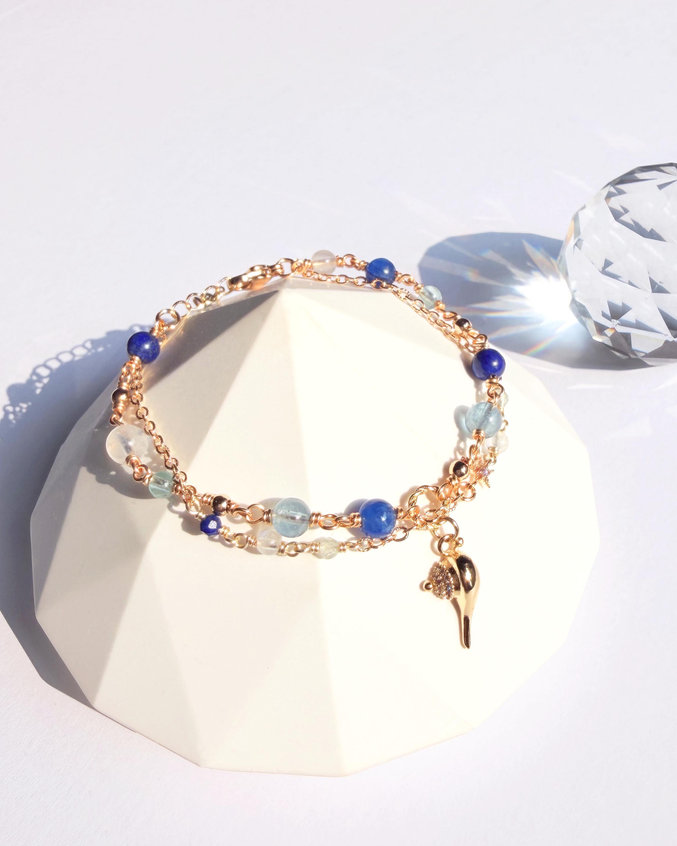 藍晶石海藍寶磷灰石青金石月光石 Make a wish 14K包金手鍊